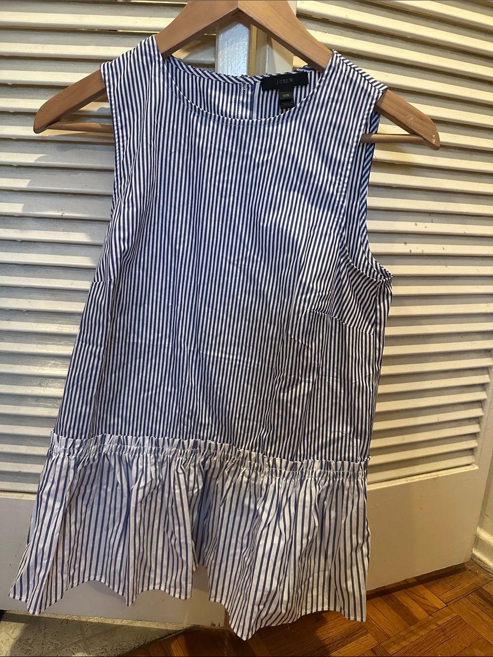 J. Crew Navy and White Striped Sleeveless Peplum Top
